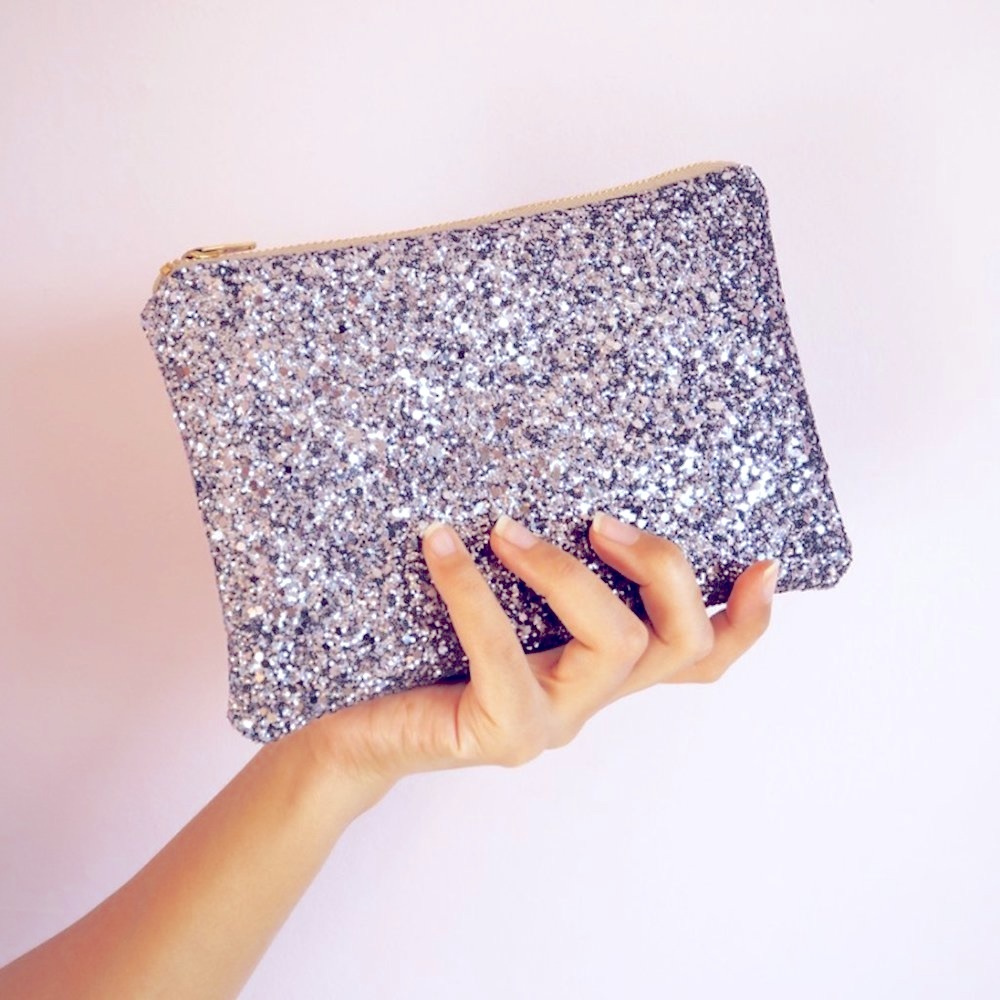 Handcrafted! 🤩Gorgeous Steel Silver Glitter Makeup Bag or Evening Clutch